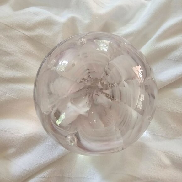 Peacock Glass Works Handcrafted Clear & White & Pink Glass Paperweight - Picture 9 of 10